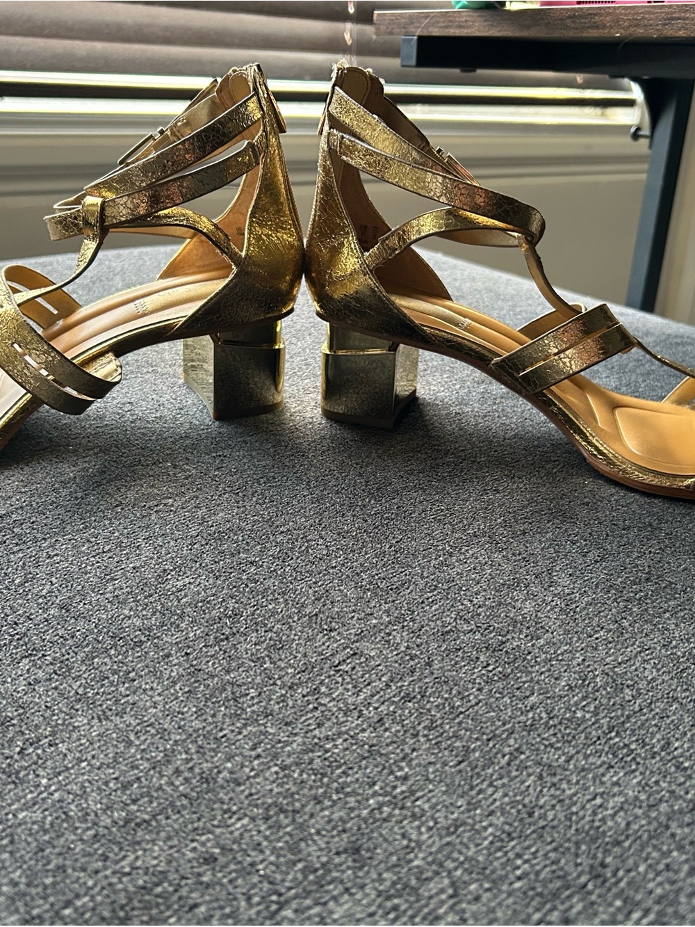 Franco Sarto Metallic Gold Strappy Block Heel Sandals size 10 - Picture 7 of 7